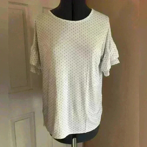 AGNES large short sleeve white gray polkadot top blouse polkadot - Picture 1 of 4